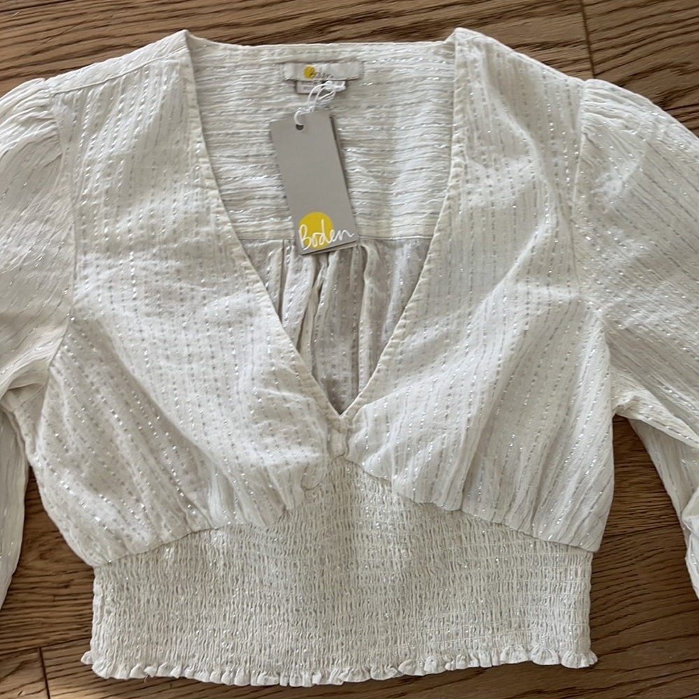 BODEN Metallic thread white top